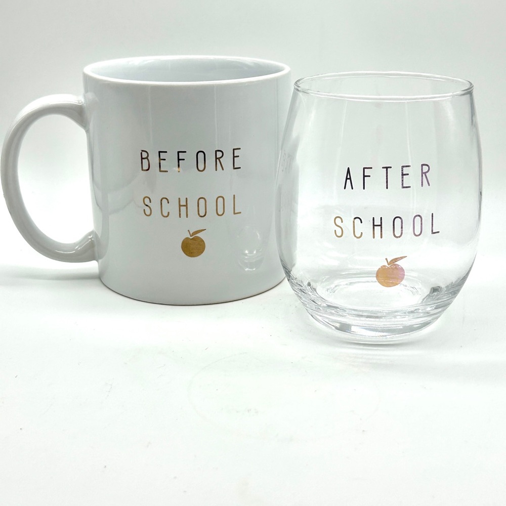 Teacher Gift Set Before School - After School Mug & Wine Glass Set